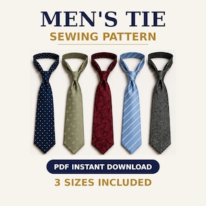 Men's Necktie Sewing Pattern PDF | Classic Tie Digital Download | 3 Sizes A0 A4 US Letter | DIY Tie Pattern with Sewing Instructions