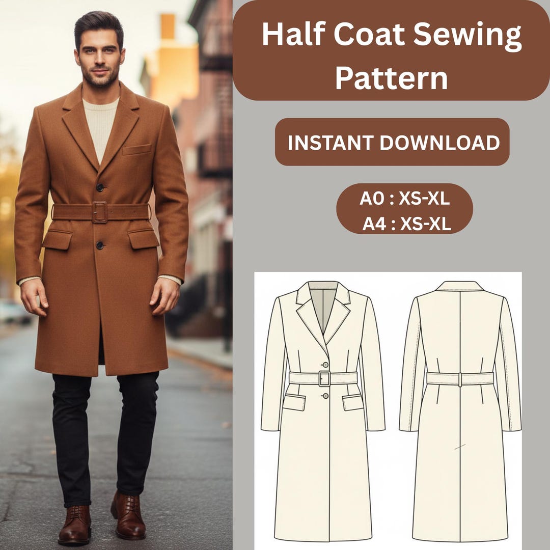 Undercoat Pattern Half Coat Sewing Pattern PDF | Modern Tailored Coat | Unisex Jacket ...