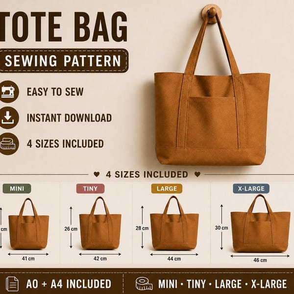 Tote Bag Sewing Pattern, Beginner Friendly Canvas Bag (Digital Download)