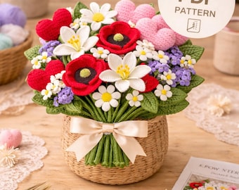 Crochet Forever Bouquet Pattern, Amigurumi Poppies, Daisies, Lilies (PDF Download)