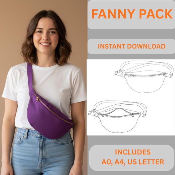 Fanny Pack Sewing Pattern PDF | Crossbody Belt Bag | Waist Bag DIY | Floral Meadow | A0 A4 US Letter | Crescent Bag Easy Beginner Pattern