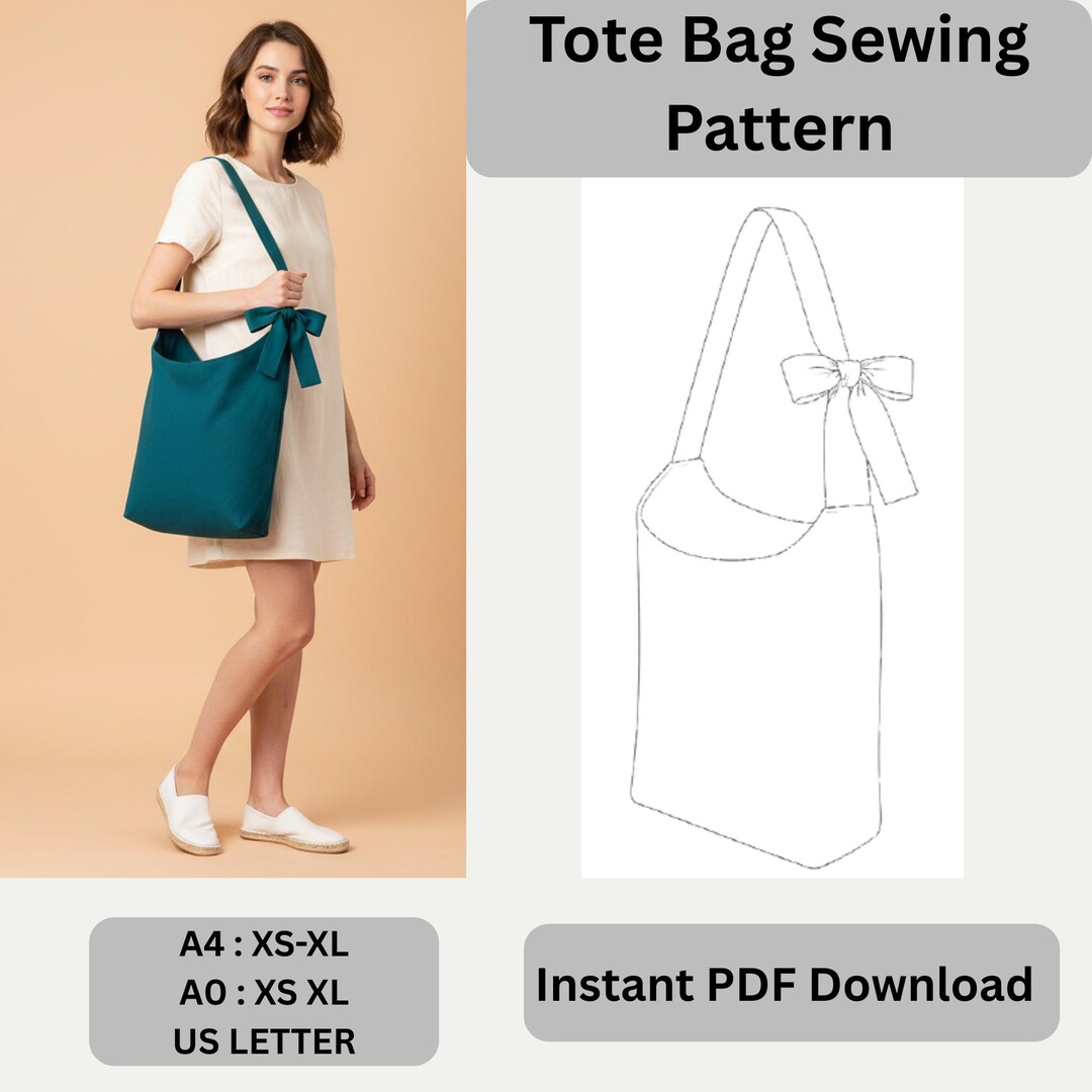 Tote Bag Sewing Pattern PDF | Easy DIY Tote Bag | Printable A0 A4 US ...