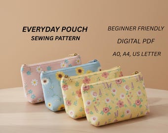 Zipper Pouch, Pouch Sewing Pattern, Cosmetic Bag Sewing Pattern, Essential Zip Pouch, Quick Pencil Pouch Pdf Sewing Pattern, Cosmetic Pouch