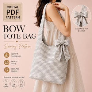 Slouchy Hobo Bow Tote Bag Standard And Quilted Printable Pattern, Beginner Friendly, Sling Bag pattern,