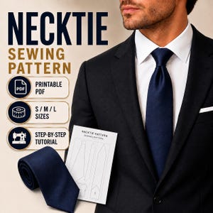 Classic Necktie Sewing Pattern, Men's Tie DIY (Digital Download A0, A4 & US Letter Sizes)