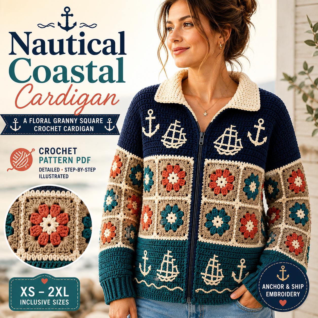 30 Crochet Sweater Patterns to Stitch Cozy Pullovers, Cardigans, and Statement Layers 12 Nautical Granny Square Cardigan Crochet Pattern