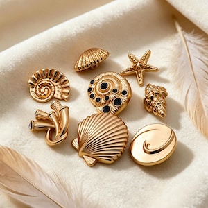 Opulent Ocean-inspired Metal Buttons, Polished Gold ，Assorted Sizes 20-25mm