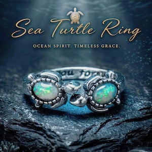 Sea Turtle Ring • Opal Shell Turtles • Adjustable Alloy Band • “I Love You Forever” Engraved