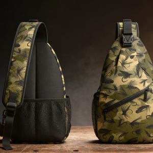 Camo Fishing Fly Pattern - Fishing Sling Pack