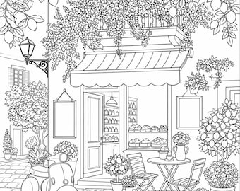 Målarbild för vuxna med citroncafé: Konst för stresslindring (utskrivbar)