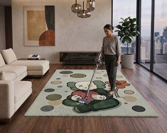 Handmade Wool Rug KAWS Style, Modern Hypebeast Tufted Carpet for Living Room, Cute Cartoon Bear Area Rug, Custom Plush Floor Mat, Hype Decor