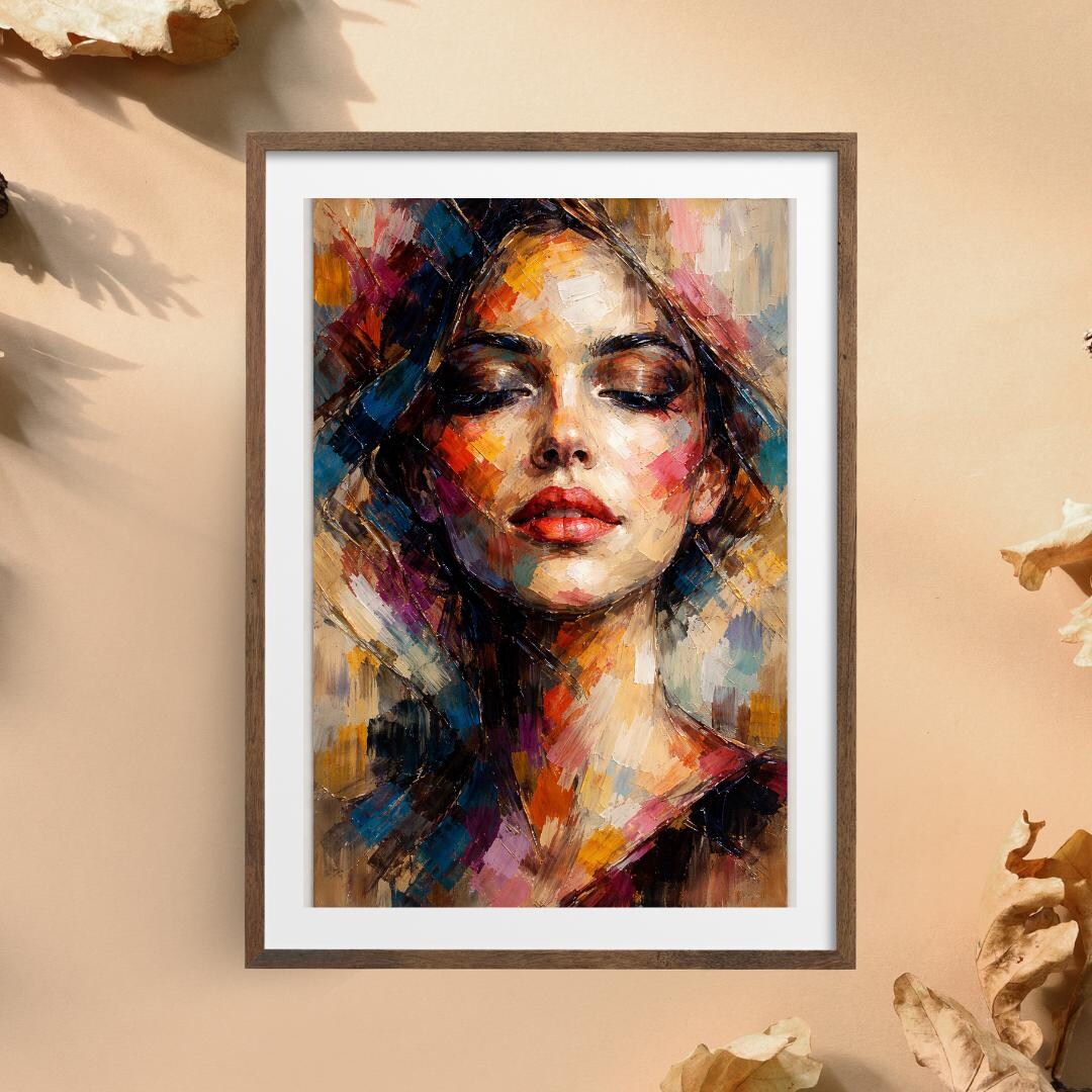 Abstract Woman Oil Painting Portrait, Colorful Modern Feminine Wall Art ...