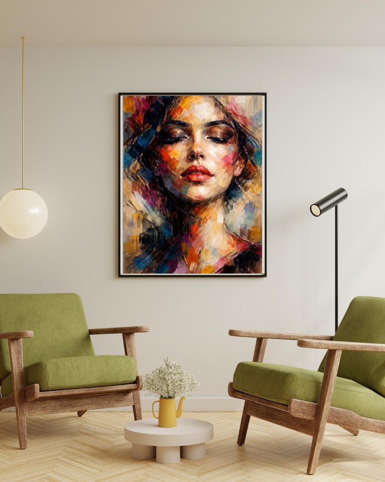 Abstract Woman Oil Painting Portrait, Colorful Modern Feminine Wall Art ...