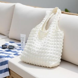 Large Pleated Bubble Cloud Bag • Candy Color Hobo Shoulder Tote for Women