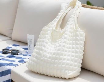 Large Pleated Bubble Cloud Bag • Candy Color Hobo Shoulder Tote for Women