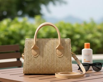 Small Woven Straw Flower Bag • Japanese Style Crossbody Purse Summer Handbag