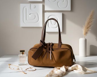 Suede Underarm Bowling Bag • Retro Women’s Shoulder Purse For Autumn and Winter