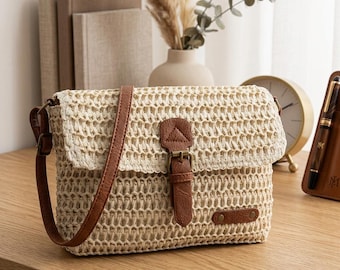 Woven Straw Crossbody Bag, Minimalist Summer Shoulder Bag, Versatile Everyday Purse for Women