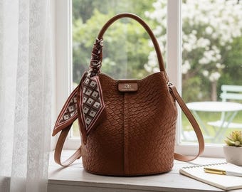 Woven Bucket Bag, Stylish Shoulder & Crossbody Handbag, Versatile Solid Color Purse for Women