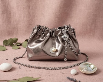 Slouchy Leather Bucket Bag, Minimalist Shoulder Purse, Elevated Summer Everyday Handbag
