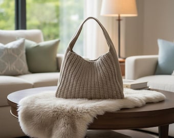 Crochet Slouchy Hobo Bag, Korean Style Knit Handbag, Soft Retro Shoulder Bag