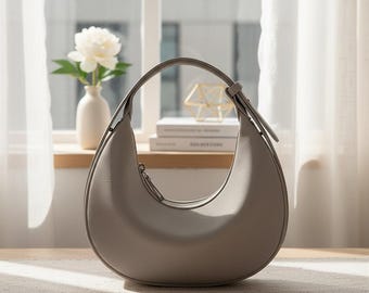 Minimalist Crescent Shoulder Bag • Vegan Leather Half Moon Crossbody Purse