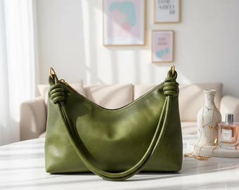 Geometric Soft Leather Shoulder Bag, Luxury Wide Strap Crossbody, Minimalist Women's Purse