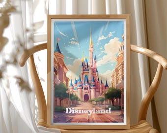 Disneyland Travel Wall Art Print, Whimsical Park Illustration Poster, Family Friendly Home Decor, Fantasy Illustration, Magical Travel Decor