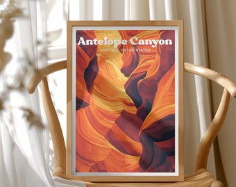 Antelope Canyon Travel Poster, Arizona Art Print Poster, Navajo Decor, Sandstone Wave Slot Canyon, Adventure Decor, Outdoor Artwork