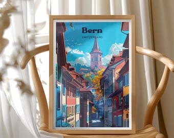 Switzerland Travel Poster, Bern Wall Art, Cityscape Print, Modern Home Decor, Travel Gift Idea, Travel-Inspired Artwork