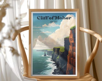 Ireland Travel Poster, Cliff of Moher Wall Art, Coastal Landscape, Nautical Decor, Ocean View, Travel Gift