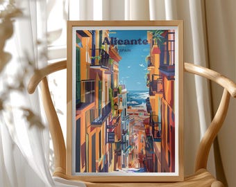 Alicante Travel Poster Print, Alicante Spain Wall Art, Spain Art Poster, Alicante Street Scenic Home Decor, Gift For Travelers, Travel Decor