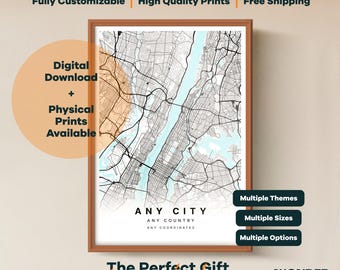 Custom Map Poster Print, Personalized Map Poster, Minimalist City Map Wall Art, Unique Home Decor Gift, Housewarming Or Wedding Gift