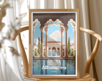 Alhambra Poster, Granada Spain Travel Art, Historic Palace Poster, Andalusia Travel Wall Art, Home Office Decor, Unique Gift for Travelers