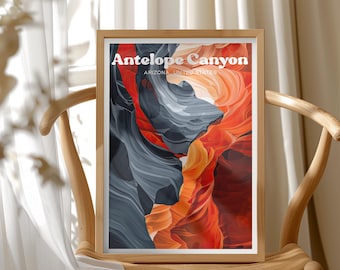 Antelope Canyon Art Print Illustration, Arizona Travel Poster, Navajo Upper Antelope Canyon, Arizona Desert Landscape, Gift for Explorer