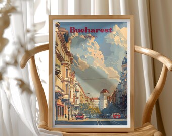 Romania Travel Poster, Bucharest Wall Art, Cityscape Print, Urban Decor, Travel Gift, Home Office Artwork, Travel Print Poster