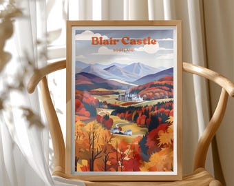 Blair Castle, Scotland Travel Poster, Blair Atholl Art Print, Artistic European Cityscape Wall Art, Unique Wedding Gift Idea,