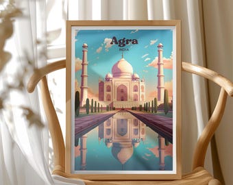 Agra Travel Poster, Taj Mahal Art Print, India Travel Poster, Uttar Pradesh Wall Art, Unique Wedding Gift, Birthday Present, Home Decor