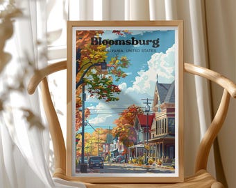 Bloomsburg Poster Print, Pennsylvania Illustration, Bloomsburg Pennsylvania Wall Art, USA City, Gift For Travelers, Cityscape Decor