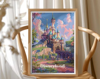 Disneyland Poster Illustration, Magical Theme Park Travel Wall Art Print, Whimsical Disney Inspired Decor, Children Poster