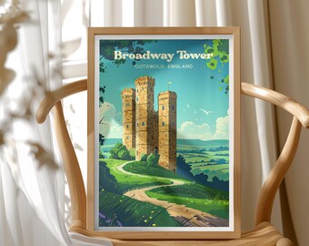 Cotswold England Poster, Broadway Tower Wall Art, England Landscape Print, Rustic Home Decor, Travel Gift, Nature Scene