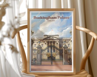 England Travel Poster, Buckingham Palace Wall Art, London England Vacation, Royal Palace, Gift for Travel Lovers, Home Bedroom Office Decor