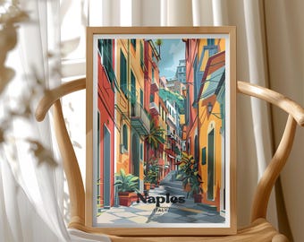 Naples Travel Poster, Italy Wall Art, Mediterranean Street Art, Travel Wall Decor, Italy Travel Gift, Destination Art, Modern Illustration
