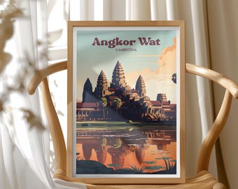 Angkor Wat Poster, Cambodia Travel Wall Art, Buddist Home Decor, Adventure Decor, World Heritage Site, Gift for Travelers