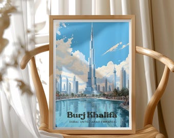 Burj Khalifa Illustration Poster Print, World Landmark Travel Art, Contemporary Wall Decor, Summer Getaway, Ideal For Anniversary Gifts