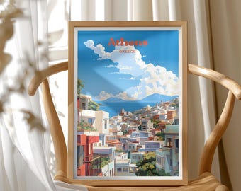 Greece Travel Poster, Athens Wall Art, Vacation Decor, Travel Gift, Modern Home Office Art, Travel Lover Gift