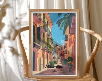 Spain Travel Poster, Murcia Wall Art, Colorful Cityscape Print, Mediterranean Travel Decor, Gift for Travelers