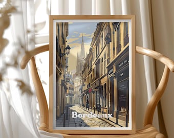 France Travel Poster, Bordeaux Cityscape Wall Art, Vintage Travel Print, Paris Street Scene, Home Decor, Gift Idea, European Travel Decor