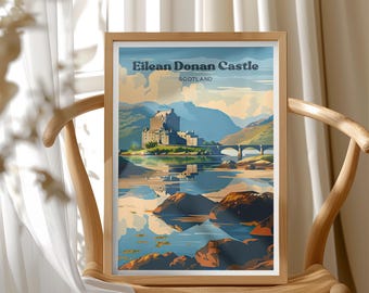 Eilean Donan Wall Art Print, Scotland Travel Poster, Scotland Highland Castle, Loch Duich Print, European Wall Art, Unique Wedding Gift Idea