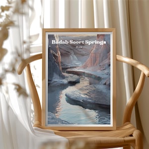 Badab Soort Springs Iran Poster Illustration, Badab-e Surt Art Print, Terraced Mineral Pools Travel Wall Art Print, Natural Wonder Decor